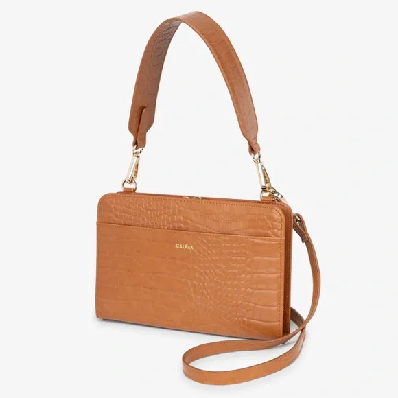 Calpak Croc-Embossed Crossbody Bag in Tan - Picture 1 of 12